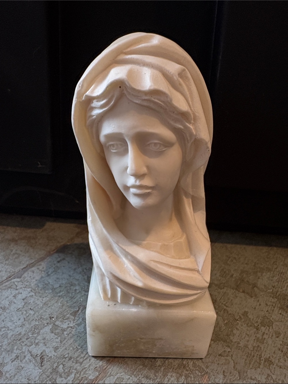 White Marble Base Religious Bust Sculpture - Elegant Home Art